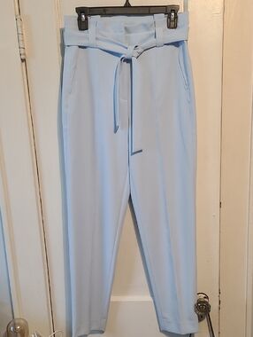 White House Black Market Light Blue High-Rise Paperbag Trousers with Tie